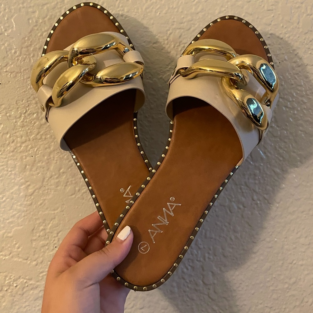 Brown & Beige Sandal Slide Rinestone
